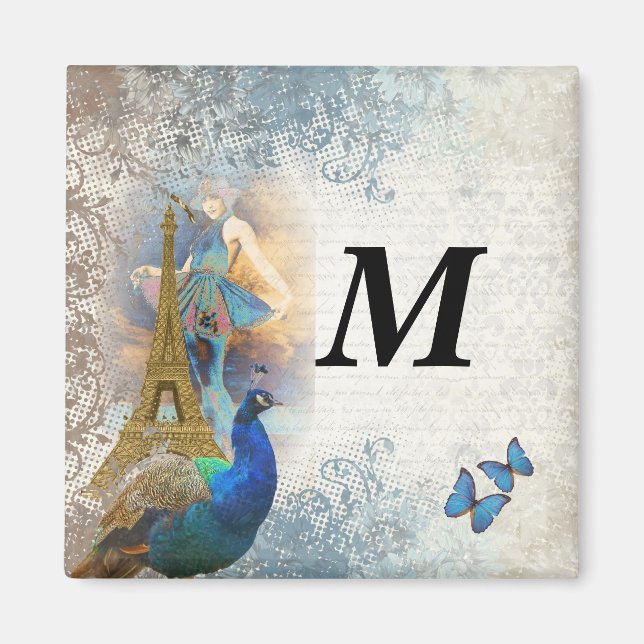 Paris peacock collage magnet (Front)