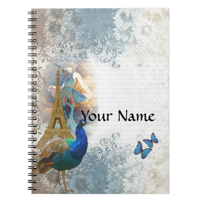 Paris peacock collage notebook (Front)