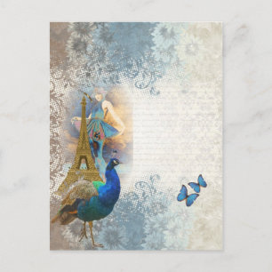 Paris peacock collage postcard