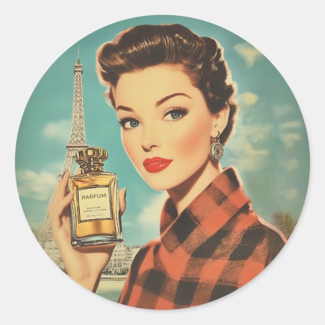 Paris Perfume Ad Elegance Classic Round Sticker (Front)