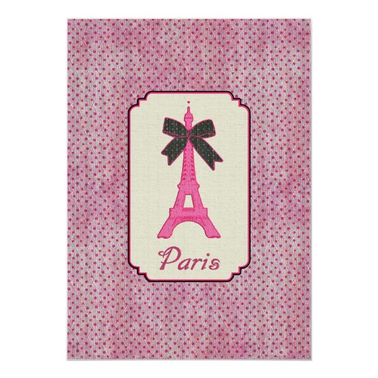 Paris Pink and Black Polka Dot Eiffel Tower & Bow Card