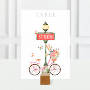 Paris Pink Bicycle Watercolor  Table Number