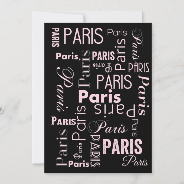 Paris pink, & black paris theme invitations  (Front)