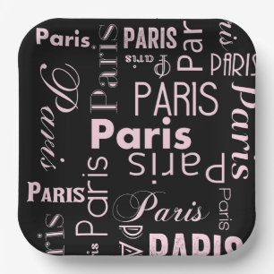 Paris pink, & black paris theme paper plate