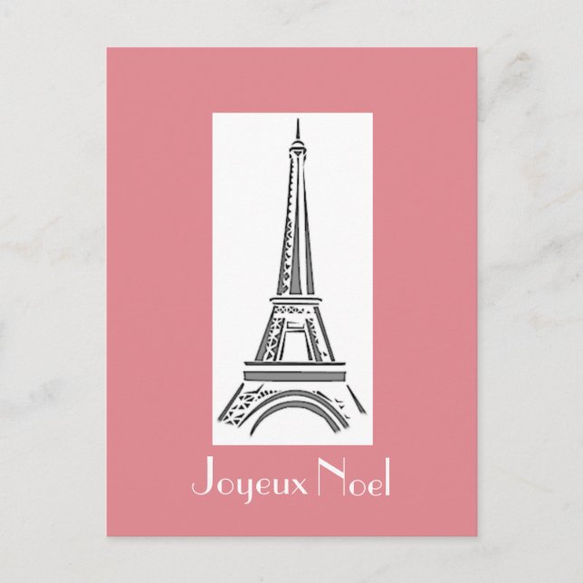 Paris Pink Eiffel Tower French Christmas Postcard (Front)