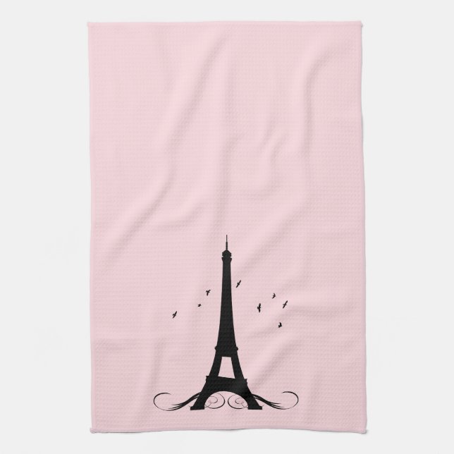 Paris Pink Eiffel Tower Tea Towel (Vertical)
