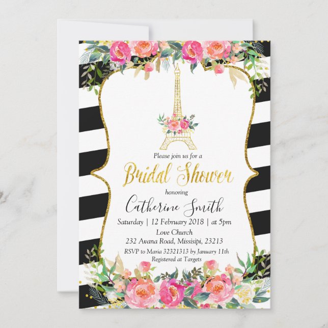 Paris Pink Floral Romantic Bridal Shower Invitation (Front)
