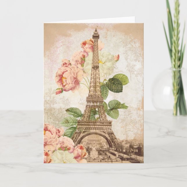 Paris Pink Rose Vintage Romantic Card (Front)
