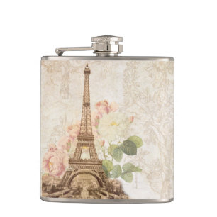 Paris Pink Rose Vintage Romantic Flask