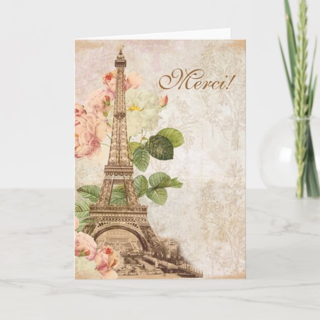 Paris Pink Rose Vintage Romantic Thank You Card (Front)