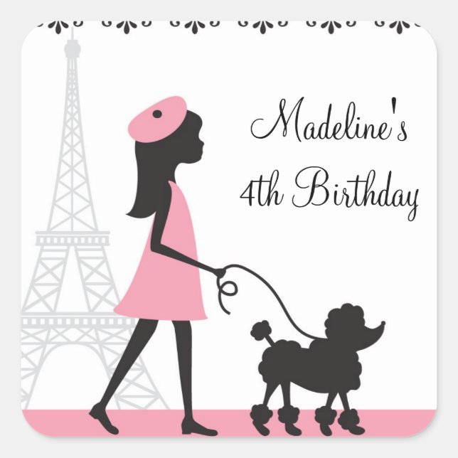 Paris Poodle Birthday Stickers (Front)