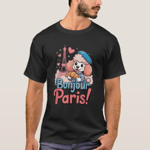 Paris Poodle Croissant Cute France Kids Girls Boys T-Shirt