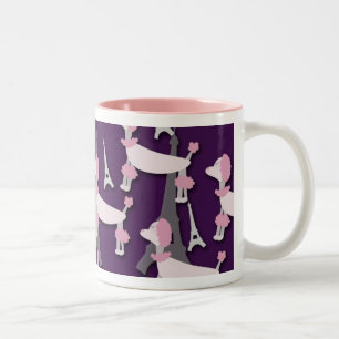 Paris Poodle Puppy Pattern Retro Art Design Two-Tone Coffee Mug