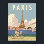 Paris Postcard<br><div class="desc">Summer in Paris is an unforgettable experience. Woman riding a vintage / retro bicycle with Eiffel Tower on the background.</div>