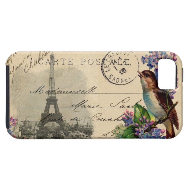 Paris Postcard Bird on Lilacs Case (Back Horizontal)
