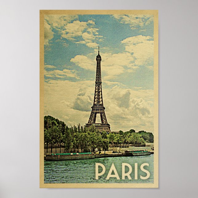 Paris Poster Vintage Travel Eiffel Tower France (Front)