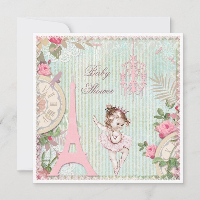 Paris Princess Ballerina Shabby Chic Baby Shower Invitation (Front)