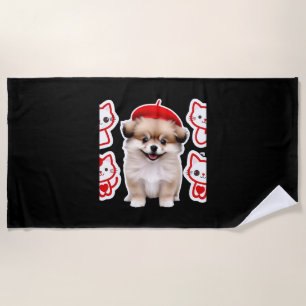 Paris Pup & Kitty Crew – Cute Beret Dog and Cat Beach Towel