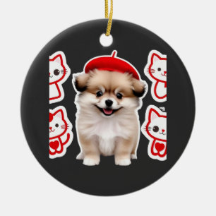 Paris Pup & Kitty Crew � Cute Beret Dog and Cat Ceramic Ornament
