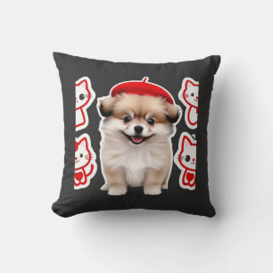 Paris Pup & Kitty Crew � Cute Beret Dog and Cat Cushion