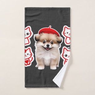 Paris Pup & Kitty Crew � Cute Beret Dog and Cat Hand Towel