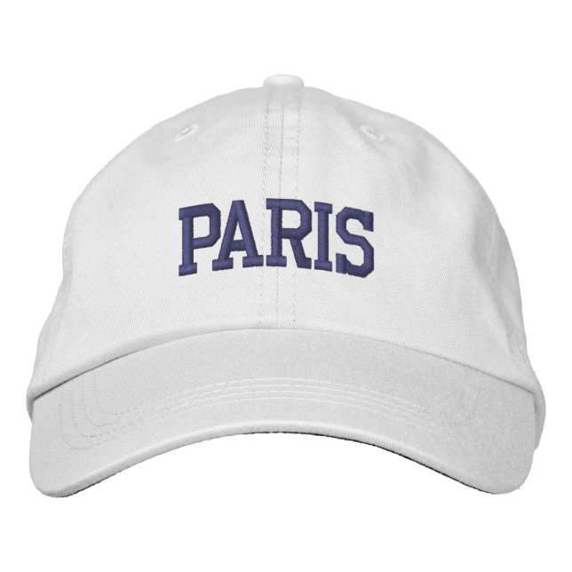 PARIS Purple Embroidery on White Embroidered Hat (Front)