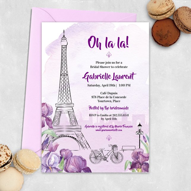 Paris Purple Iris French Bridal Shower Invitation (Creator Uploaded)