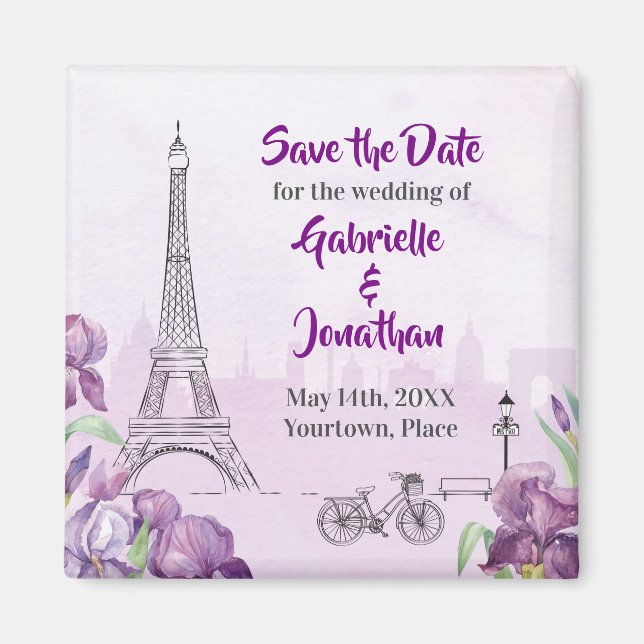 Paris Purple Iris French Save the Date Magnet (Front)