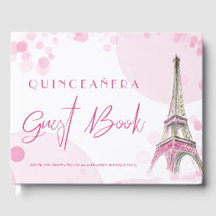 Paris Quinceanera Eiffel Tower Pink White Birthday Guest Book