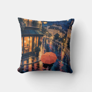 Paris Rainy Night Coral Umbrella Cushion