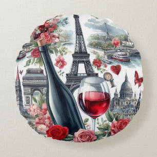 paris red wine round cushion