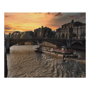 Paris River Wall Art Cityscape Sunset Scene
