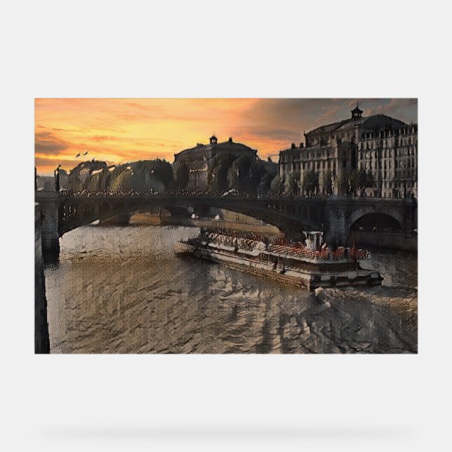 Paris River Wall Art Cityscape Sunset Scene Acrylic Sign (Front)