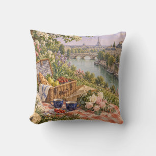 Paris Riverside Rose Picnic Still Life Cushion