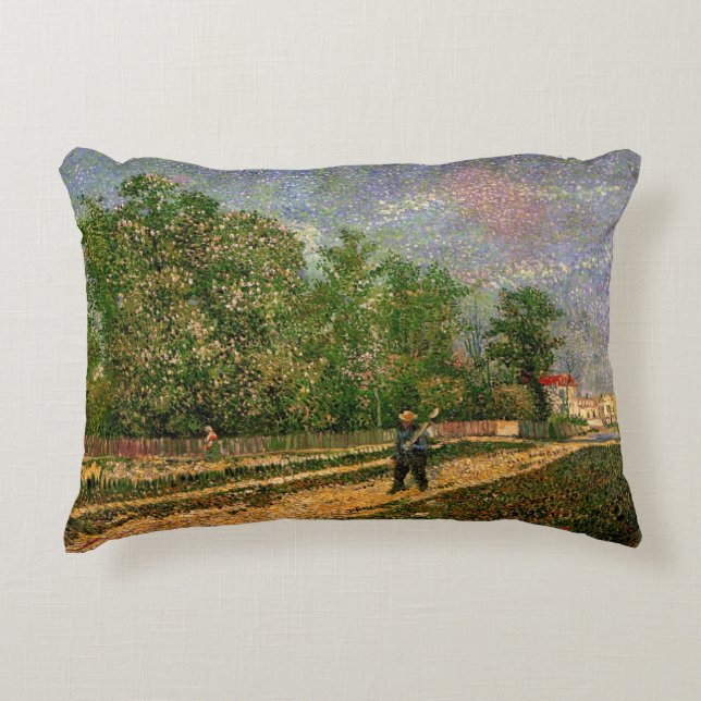Paris Road with Peasant by Vincent van Gogh Decorative Cushion (Front)