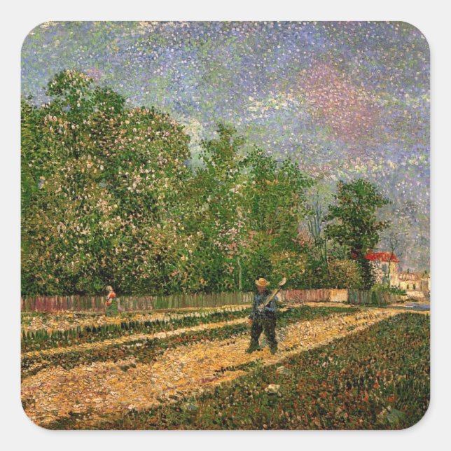 Paris Road with Peasant by Vincent van Gogh Square Sticker (Front)