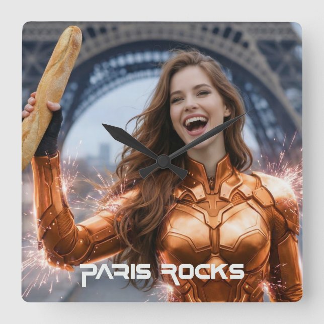 PARIS ROCKS SQUARE WALL CLOCK (Front)