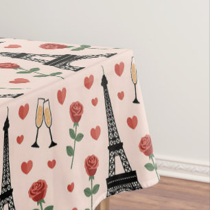 Paris Romance Eiffel Tower Roses & Hearts Pattern Tablecloth