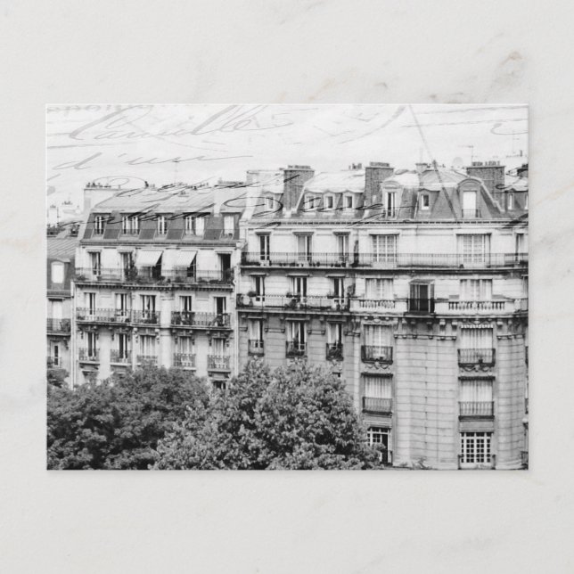 Paris Rooftops in Black and White Postcard (Front)