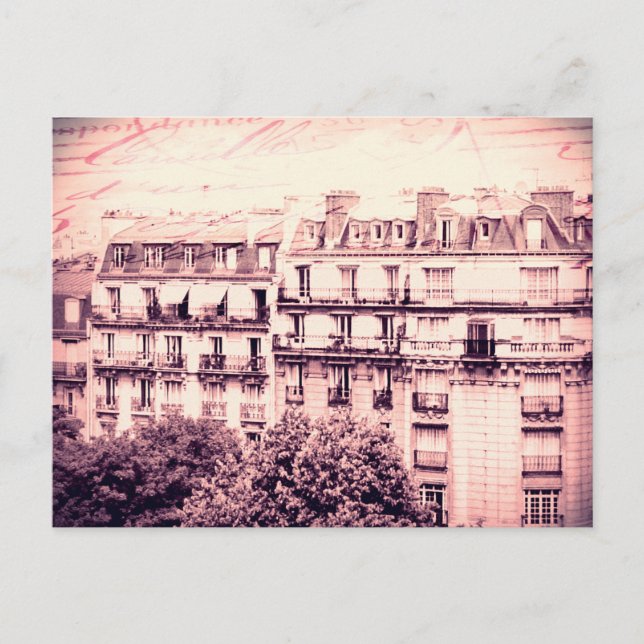 Paris Rooftops in Pink Postcard (Front)