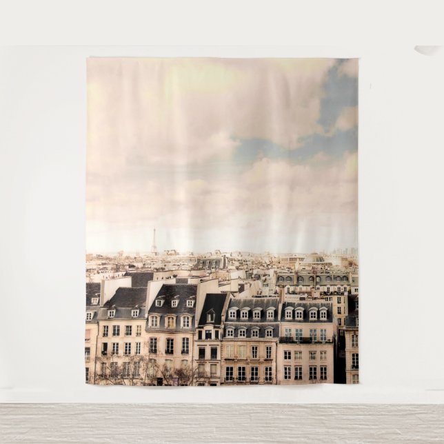 Paris Rooftops View | Wall Mural Backdrop Tapestry (Front)
