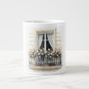 Paris Rose Balcony Watercolor Large Coffee Mug