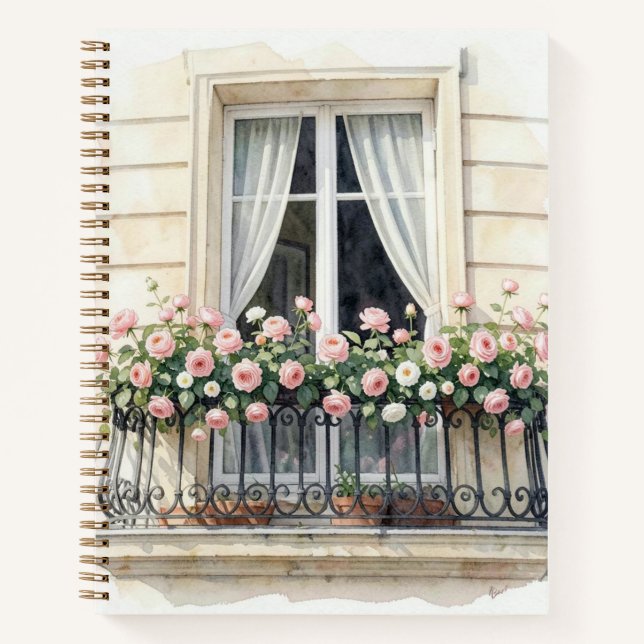  Paris Rose Balcony Watercolor Notebook (Front)
