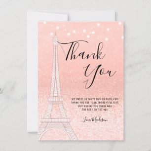 Paris Rose Gold Glitter Lights Sweet 16 Thank You Card