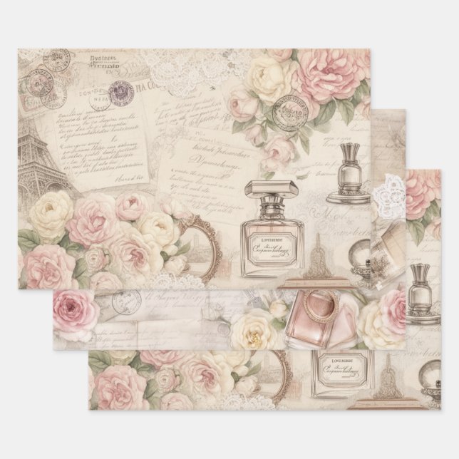 Paris Rose Vintage Wrapping Paper Set (Set)