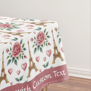 Paris Roses Eiffel Tower Hearts Custom Design Tablecloth