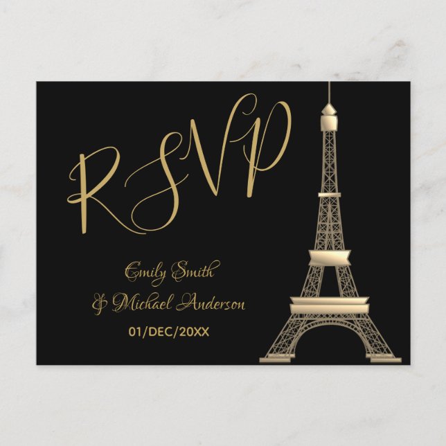 PARIS RSVP Black Gold - Elegant Chic Trending Invitation Postcard (Front)