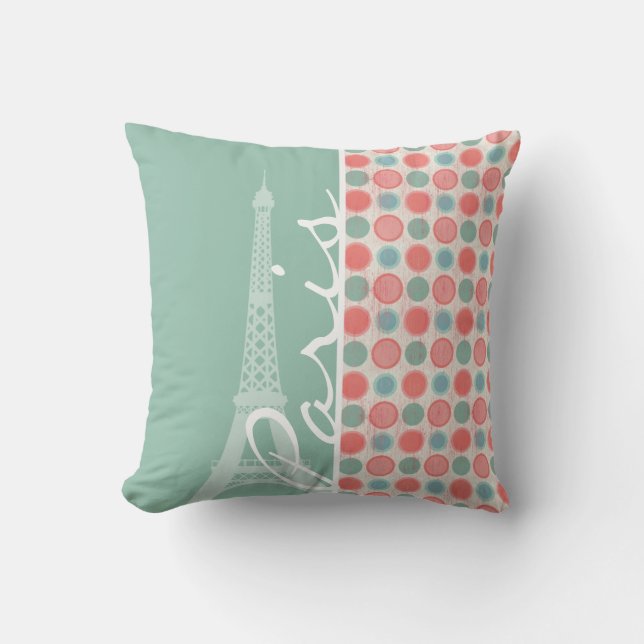 Paris; Salmon, Coral Pink, & Seafoam Cushion (Front)