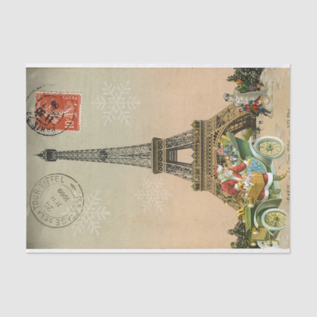 Paris Santa and Snowman Christmas Tissue Paper (Front)