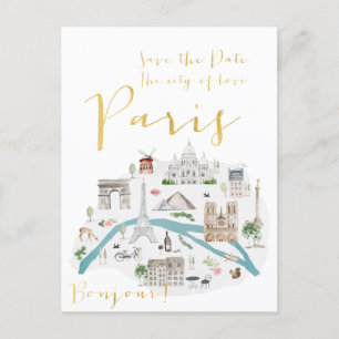 Paris Save the Date Announcement Postcard